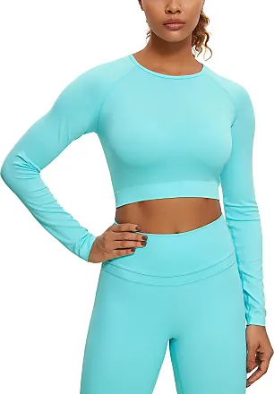 CRZ YOGA Autumn Winter Seamless Long Sleeve Shirts for Women Ribbed Workout  Tops Athletic Crop Tops Cropped Running Gym Shirts