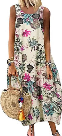 SERYU Womens Summer Casual Boho V Neck Sleeveless Loose Maxi Dress with Pockets Plus Size Long Maxi Dresses 
