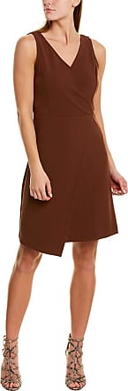 Nanette Lepore Womens V Neck with Front Wrap and Asymmetrical Hem Unlined Fitted Dress, Potting Soil, 14