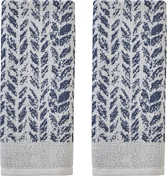 CARO HOME HAND TOWEL (2) BLUE GRAY STRIPES 18 X 28 100% Cotton NWT