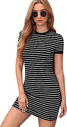 Floerns Womens Casual Short Sleeve Striped Bodycon T Shirt Short Mini Dress Black and White S