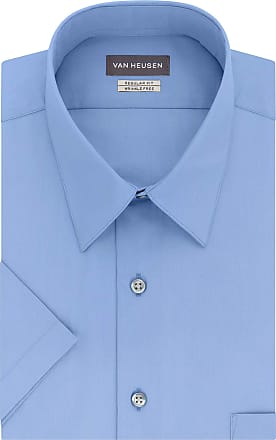 Van Heusen mens Short Sleeve Regular Fit Poplin Solid Dress Shirt, Cameo Blue, 14.5 Neck Small US
