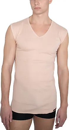 ALBERT KREUZ  Laser cut invisible seamless deep v-neck undershirt short  sleeves stretch cotton beige