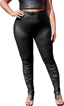 MakeMeChic Women's Plus Size Faux Leather Pants High Waisted Leather Flare  Pants Black 0XL at  Women's Clothing store