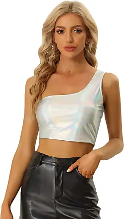 Sequin Butterfly Crop Top for Women, Party or Club (Silver, One