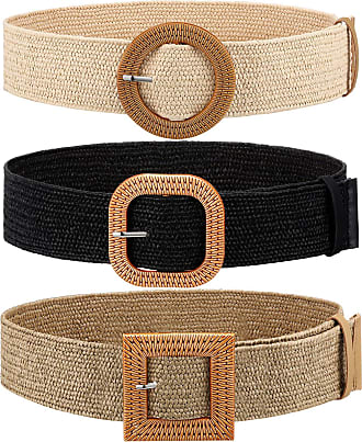 Syhood 3 Pieces Straw Woven Elastic Waist Belt for Women Bohemian Dress Braided Belt