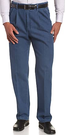 Haggar Mens Big,Tall Hidden Expandable Waistband Denim Pleat Front Pant,Light Stone,54x30