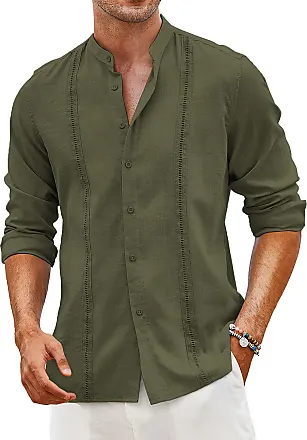 COOFANDY Men's Long Sleeve Cotton Linen Shirt Beach Button Down Shirts  Casual Button Up Shirt Summer Yoga Tops with Pocket : : Clothing