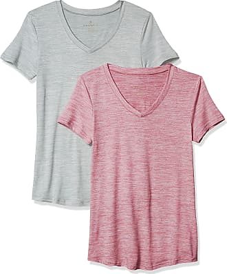 Danskin Womens 2 Pack Essential V Neck T-Shirt, Hazy Orchid Space Dye/Light Grey Space Dye, Small