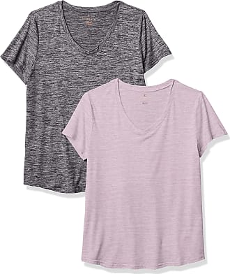 Danskin Womens 2 Pack Essential V Neck T-Shirt, Lavender Frost Space Dye/Black Space Dye, Medium