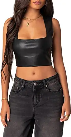  Women Strapless Bustier PU Leather Corset Top Sexy Adjustable  Side Strap Low Back Bandeau Crop Top (Black, Small): Clothing, Shoes &  Jewelry