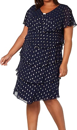 S.L. Fashions Womens Plus Size Short Sleeve Pebble Tier Dress, Navy Gold, 14W