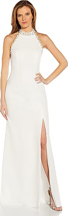 Adrianna Papell Womens Pearl Crepe Halter Gown, Ivory, 10