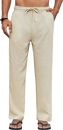 Isle Bay Linens Men's Linen Cotton Blend Lightweight Relaxed Fit Pant with Drawstring 