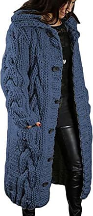 Jolicloth Cardigan Femme Long Chunky Gilet Casual Manches Longues Couleur Unie Manteau Tricoté Pull d'hiver avec Poches S-XXL 