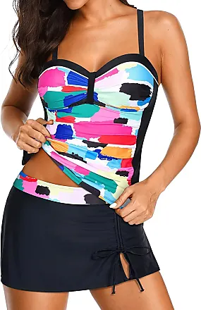 Yonique Womens Tankini Swimsuits with Skirt Two Piece Ruched Bathing Suits  Push Up Swimwear XS-XXL