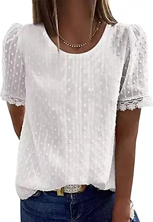 T-Shirt Manches Longues pour Femme Automne T-Shirt Col en V Top Chic et  Élégant Tunique Décontracté Haut Blanc