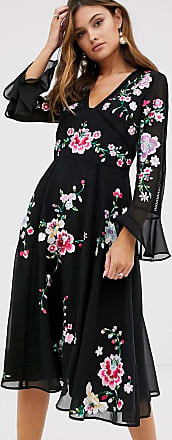 asos design embroidered midi dress with lace trims