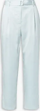 SALLY LAPOINTE Belted White Stretch Crepe Pants sz 8 pleats ankle