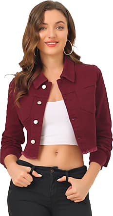 Deep Red Cropped Denim Jacket