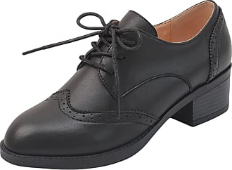 rismart Womens Round Toe Lace Up Leather Brogue Oxfords Shoes 