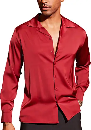 Men's Long Sleeve Satin Faux Silk Shirt Dress Casual Outfit Party Blouse  Fashion 