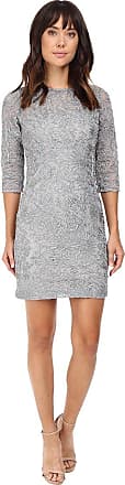 Aidan Mattox Womens Three Quarter Sleeve Soutache Lace Cocktail Dress with V Back Detail, Silver, 10