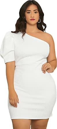 Shein Womens Plus One Shoulder Bodycon Mini Dress Puff Short Sleeve Pencil Short Dresses 3X-Large White