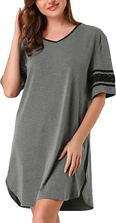 Hawiton Women Nightwear Nightdresses V Neck Short Sleeve Nightgshirt Cotton Sleep Shirt Dress Soft Slim PajamasSleepwear Loungewear 