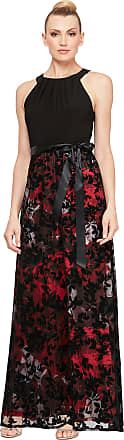 S.L. Fashions Womens Maxi Chiffon Print Skirt Dress, Red black, 16