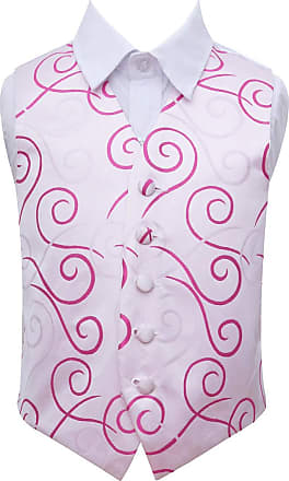 DQT Woven Scroll Patterned Ivory & Hot Pink Formal Mens Wedding Waistcoat S-5XL 