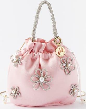 Valentino Garavani Pink Silk Satin Crystal Embellished Flower Pochette Bag
