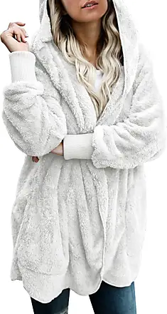 Womens Oversized Sherpa Coat Solid Color Open Front Fuzzy Fleece Hooded  Jacket Casual Trendy Winter Clothes