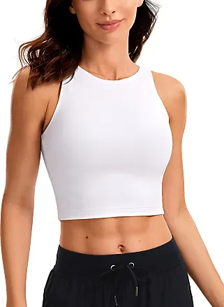 CRZ YOGA Womens Butterluxe Halter Longline Sports Bra - Padded Workout Yoga  Crop Tank Tops with Built in Shelf Bra Black XX-Small at  Women's  Clothing store