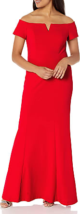 Calvin Klein Womens Off The Shoulder Center Notch Gown, Red 2, 8