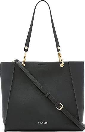 Calvin Klein North South Tote Black & Silver Faux Leather