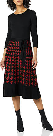 Gabby Skye Womens Round Neck Sweater Dress with Tie, Black/Paprika, L, Large