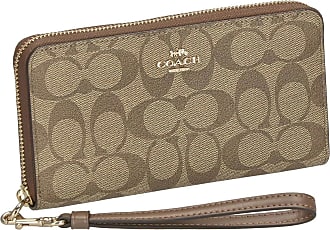 COACH Womens Long Zip Around Wallet In Signature Canvas With Strap  (Khaki/Saddle 2) 