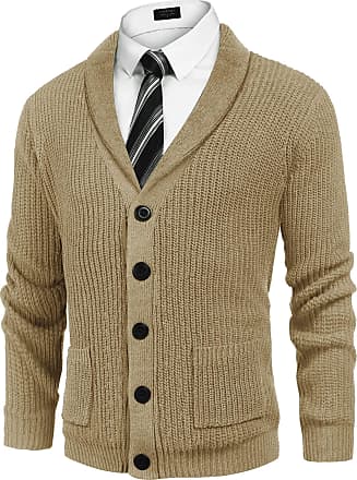 Ptyhk RG Mens Cardigan Knitted Button Down Lapel Long-Sleeved Casual Sweater 