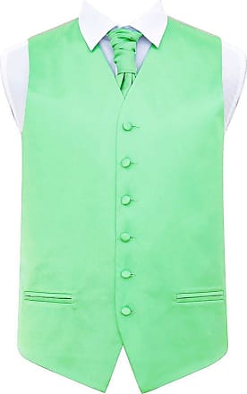 DQT Greek Key Patterned Mint Green Mens Wedding Waistcoat & Cravat 