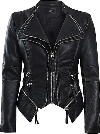 SECOND COLOR Ladies Faux Leather Jacket Lapel Collar Motorcycle Zip Up Long Sleeve Moto Biker Short Coat Jacket Outwear 