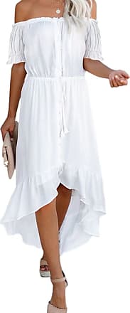White,XL Creazrise Womens Off Shoulder Long Sleeve Plaid Flared Drop Hem Tied Casual Swing Mini Dress 