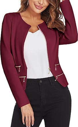 Zeagoo Womens Casual Zipper Cardigan Blazer O Neck Slim Fitted Office Jacket 