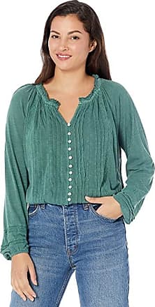 Lucky Brand Lace-Up Cotton Peasant Blouse in Olive