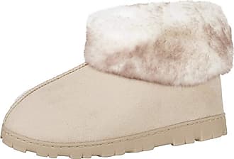 New Ladies Cream Faux Fur Boot Slippers Size 3-4 5-6 7-8 Spot On Ribbed Pattern 