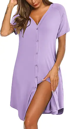  Womens Nightgown Button Down Sleepshirt Cotton Short Sleeve  Nightshirt Boyfriend Sleepwear