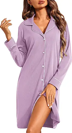  Womens Nightgown Button Down Sleepshirt Cotton Short Sleeve  Nightshirt Boyfriend Sleepwear
