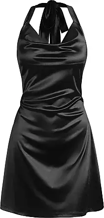ZAFUL Women's Sleeveless Solid High Split Draped Midi Slip Slinky Bodycon  Dress (C-Black, Small) at  Women's Clothing store