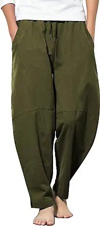 Striped Linen Men's Harem Pants With Pockets. Drop Crotch, Loose