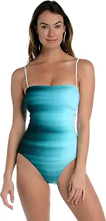 LA BLANCA Women's Blue Printed Twist Front Bandeau Tankini Swimsuit Top 8 